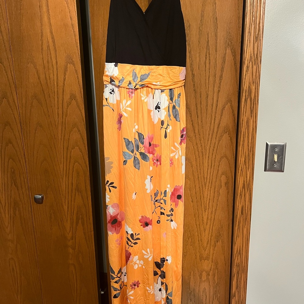 Chic Black and Orange Floral Maxi Dress